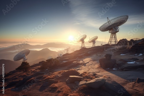 Radio telescope array on a remote mountaintop, Generative AI