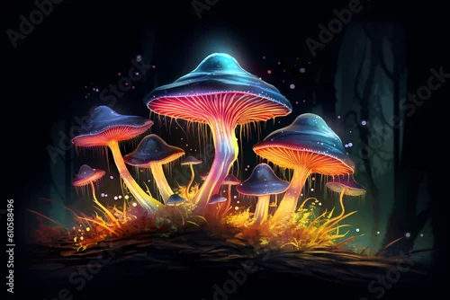 Tapety Psilocybin mushrooms. Commonly known as magic mushrooms, a group of fungi that contain psilocybin which turns into psilocin upon ingestion and cause the psychedelic effects