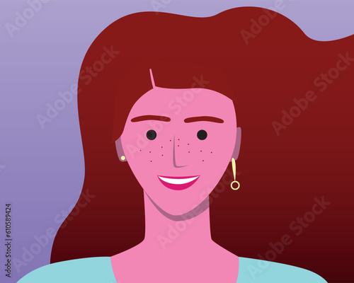 Natural beautiful woman with freckles, modern style, flat vector stock illustration