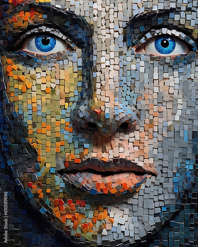  Human Face in the Form of Colorful Puzzle Pieces