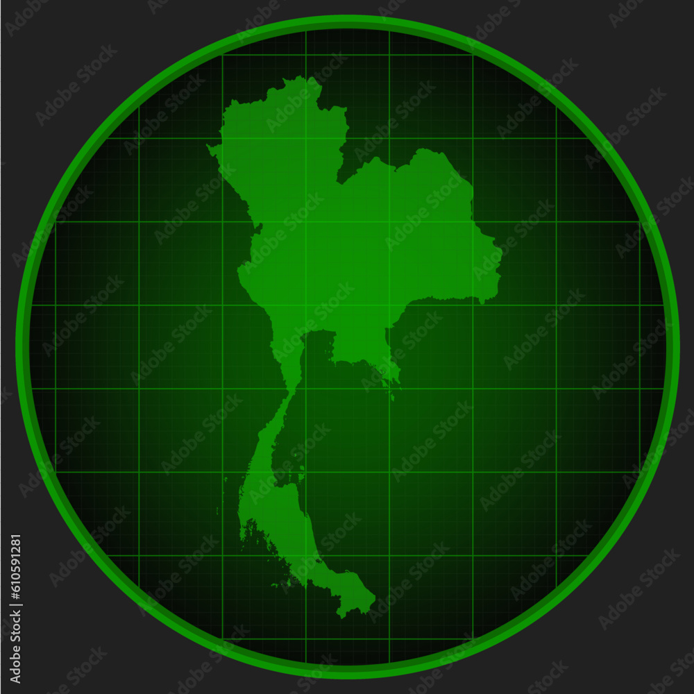Vector map Thailand on the radar screen