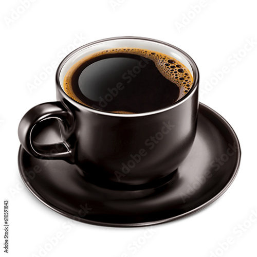Cup Of Coffee. Coffee Drink in Black Cup. Black Cup with Saucer Transparent Background. Pro PNG Transparent Background