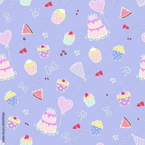 Seamless pattern Birthday wedding anniversary party background vector illustration design for kid cloths, gift wrapping paper, banner, nursery wall art. Cute cartoon design doodle.