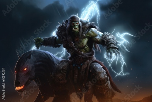 As an orc, they possesses immense strength and resilience. His green skin and muscular physique reflect his warrior heritage. 