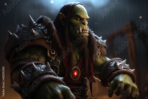As an orc, they possesses immense strength and resilience. His green skin and muscular physique reflect his warrior heritage. 