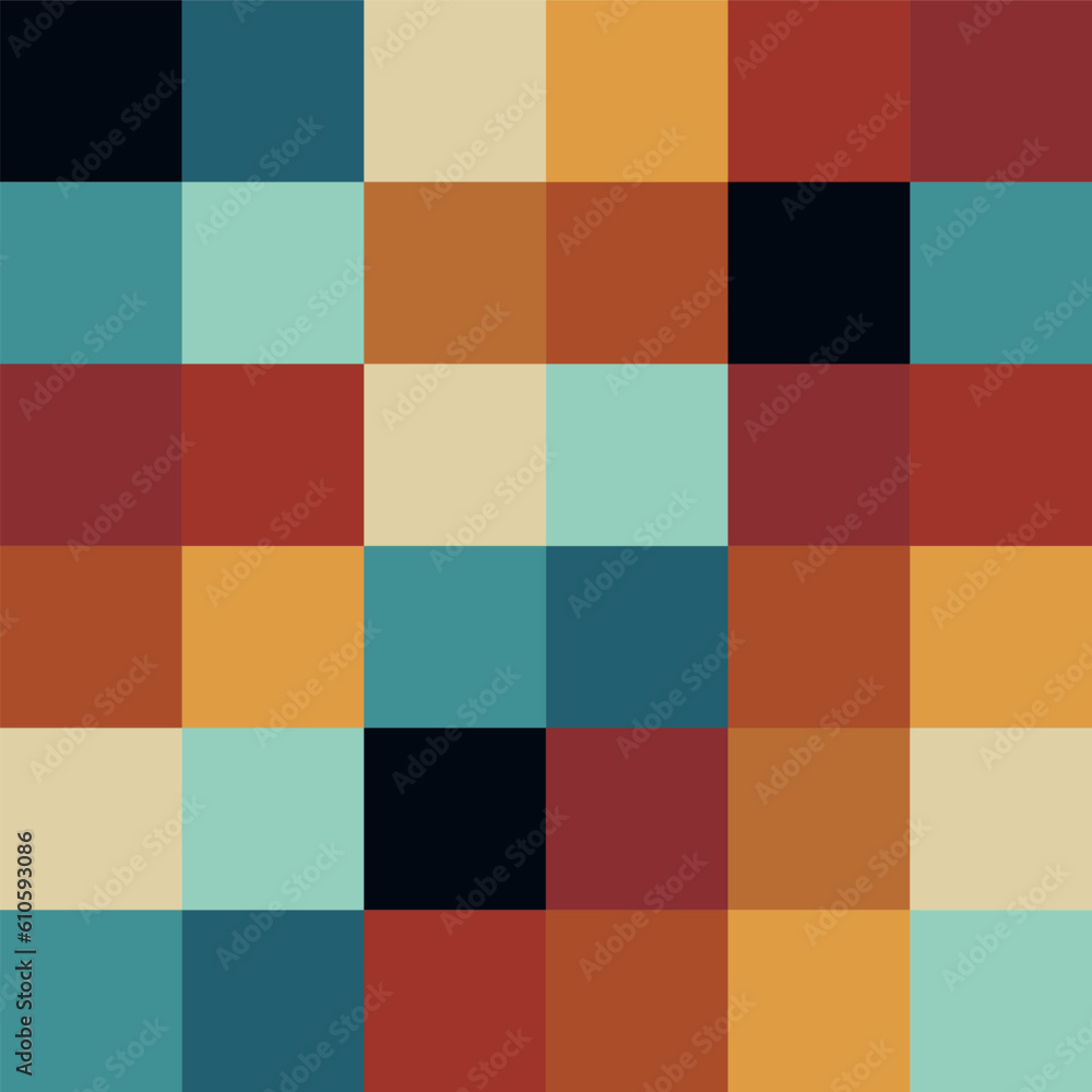 Trendy retro vector geometric seamless pattern with colorful squares