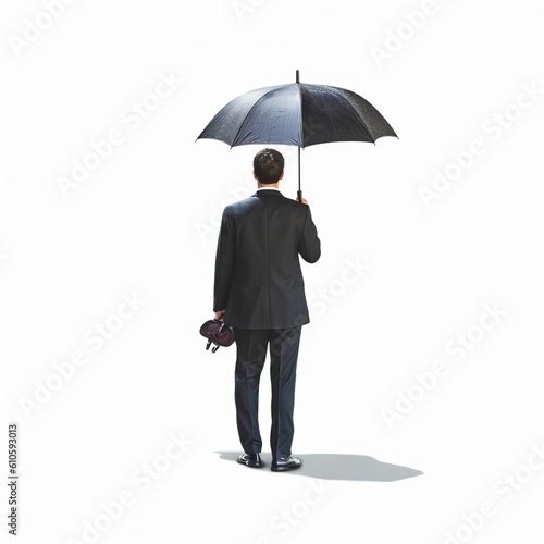 man from behind walk and hold umbrella isolated realia, Generative AI. photo