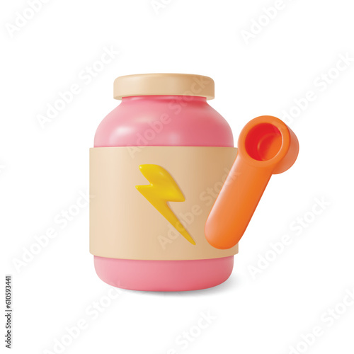 3d Sport Nutrition Concept Bottle and Spoon Cartoon Style Isolated on a White Background.. Vector illustration