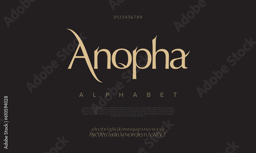 Elegant luxury abstract wedding fashion logo font alphabet. Minimal classic  urban fonts for logo, brand etc. Typography typeface uppercase lowercase and number. vector illustration