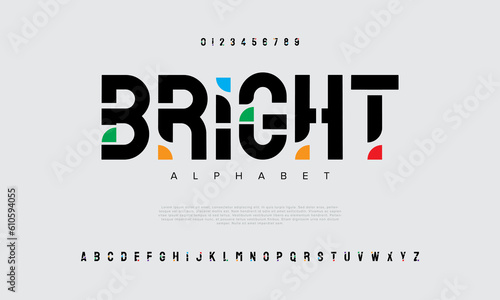 Abstract digital technology logo font alphabet. Minimal modern urban fonts for logo, brand etc. Typography typeface uppercase lowercase and number. vector illustration