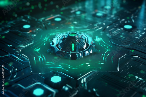 cybersecurity | tips to protect your business, in the style of light navy and light emerald, fragmented icons, ricoh r1, fluid networks, futuristic themes, attention to detail, smooth surface photo