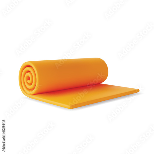 3d Yoga Exercise Mat Cartoon Style Gym or Home Training Concept. Vector illustration of Half Rolled Foam Mat
