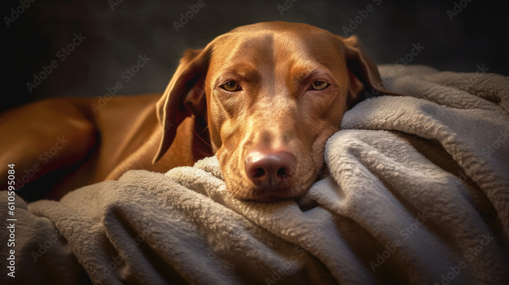 Tranquil Spa Retreat with Sleeping German Shorthaired Pointer Dog. Generative AI Tranquil Spa Retreat with Sleeping German Shorthaired Pointer Dog. Generative AI