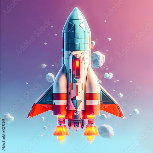 A colorful rocket from polygons in a cartoon style generated by AI