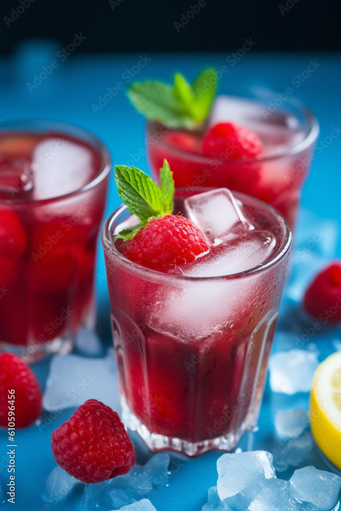 on a blue background raspberry mint lemonade fresh generated ai on a blue background raspberry mint lemonade fresh generated ai