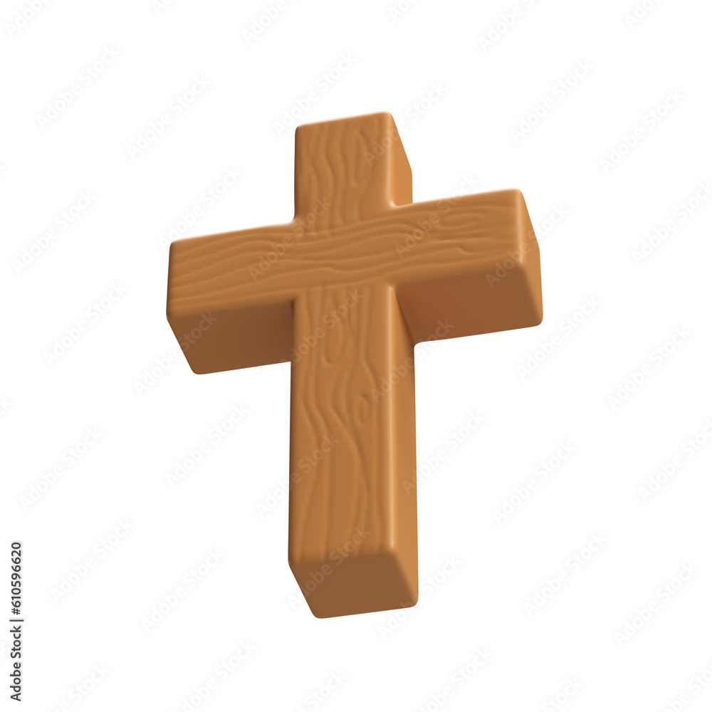 3d icon rendering Wooden Cross, symbol of the resurrection of Jesus Christ. He is risen. Easter resurrection illustration. Scripture isolated transparent png background