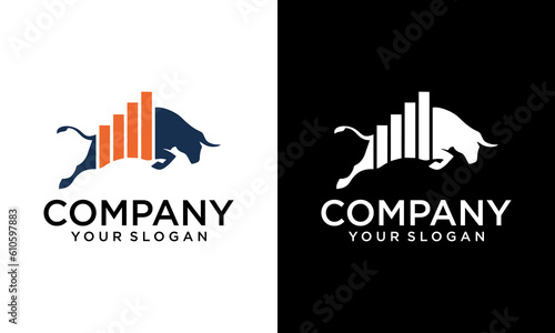 Financial bull logo design. Trade Bull Chart, finance logo. Economy finance chart bar business productivity logo icon.