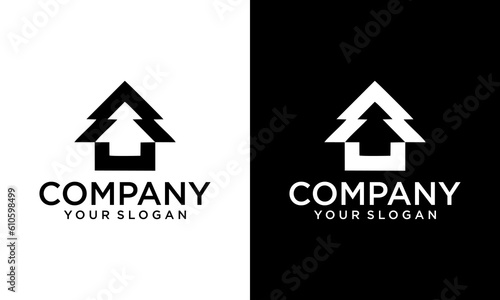 Pines Home Residence Logo Template. Vector illustration of pines tree that incorporate with house picture, it's good for real estate logo, it's try to symbolize residence or real estate.