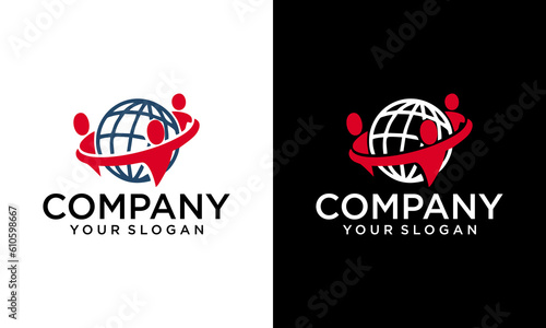 Globe icon design template, Vector world and people logo combination. Earth and family symbol or icon