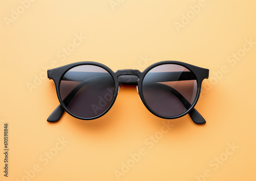 fashion sunglasses and black lens optic on summer object background with modern accessory design. Generative ai