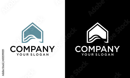 Lake House Logo Design Vector, river house hipster vintage logo vector icon illustration