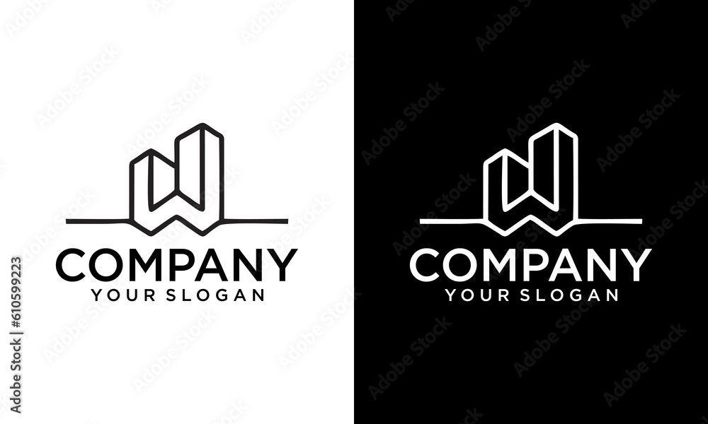 letter W logo and building. vector combination of letter W with building. suitable for real estate business initials W letter W logo and building. vector combination of letter W with building. suitable for real estate business initials W