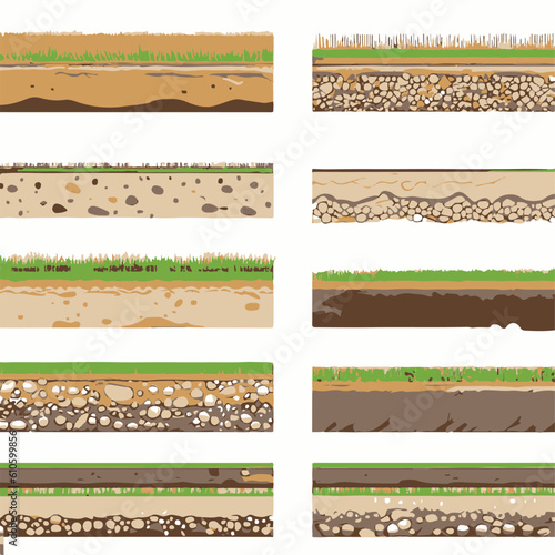 Seamless ground cross sections,layers under earth underground textures set. vector illustrations