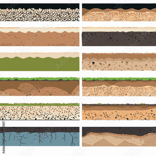 Seamless ground cross sections,layers under earth underground textures set. vector illustrations