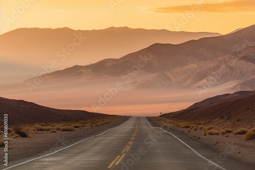 Highway at sunrise going into Death Valley National Park © alisaaa