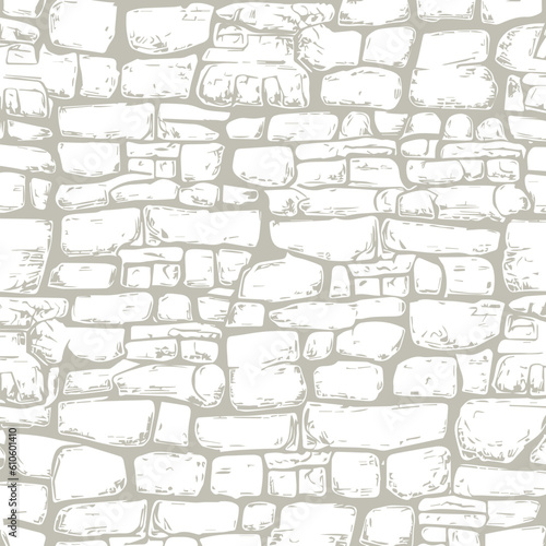 hand-drawn texture of brick wall or sett. castle  stone Seamless pattern of paver. Urban style structured ornament in line art style. Pattern design for travel outdoors. 