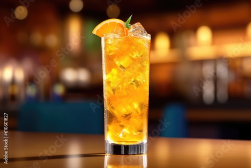 Summer refreshing lemonade or cocktail in tall glass. AI Generative