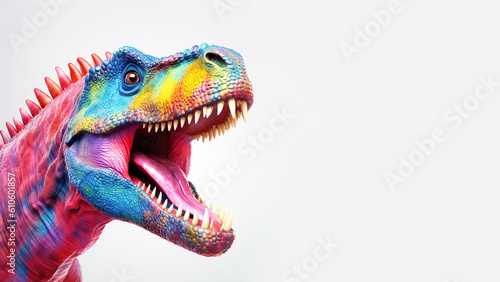 Cartoon colorful T-Rex dinosaur on isolated background, copy space. Created with generative ai © innluga