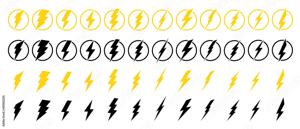 Set Of lightning bolt icon .Lightning Sign.Vector - obrazy, fototapety, plakaty 