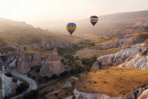 Hot air balloons flying over the Botan Canyon in TURKEY