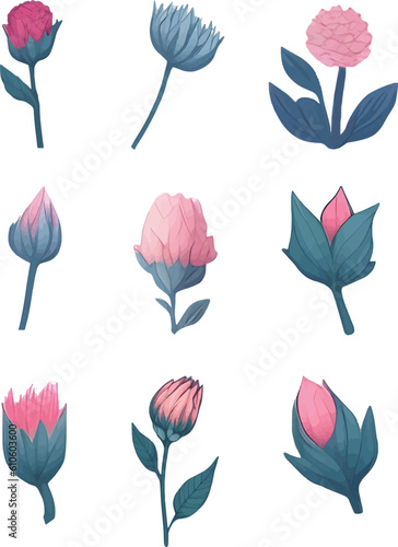 Flower And Leaf Set, Vector Watercolor Flower Design Set