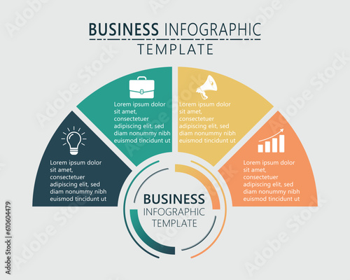 Buniness Infographic Template, Four Steps Half Circle Work, Advertising Pie Chart Diagram Presentation