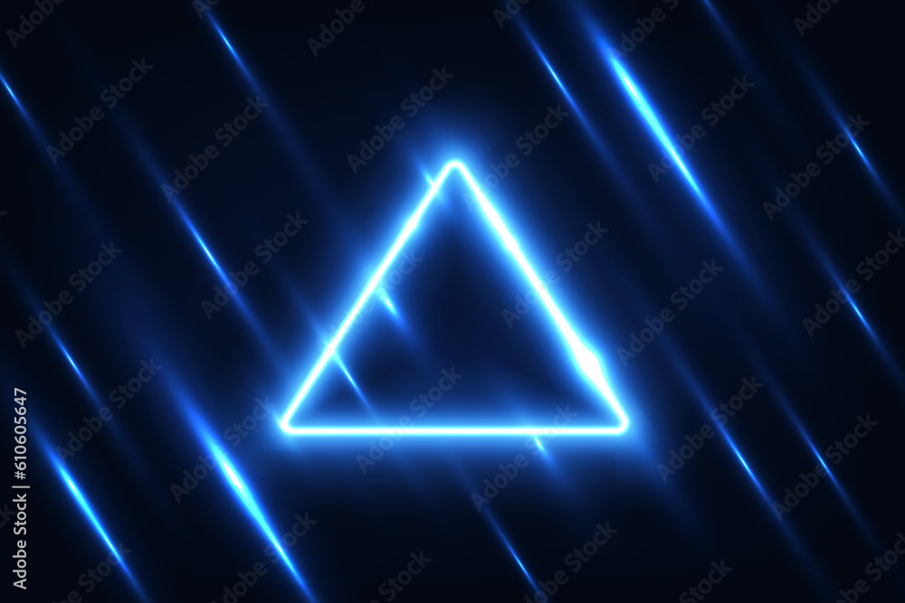 Vector triangle frame blue neon light on dark blue overlap design. Futuristic technology background. Vector triangle frame blue neon light on dark blue overlap design. Futuristic technology background.