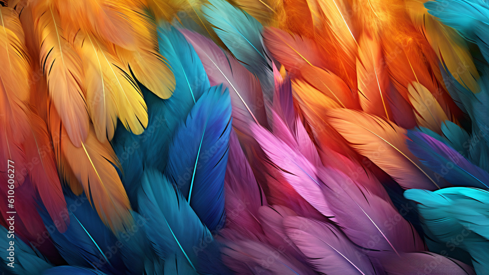 Obraz premium multicolored feathers wallpaper, generative ai
