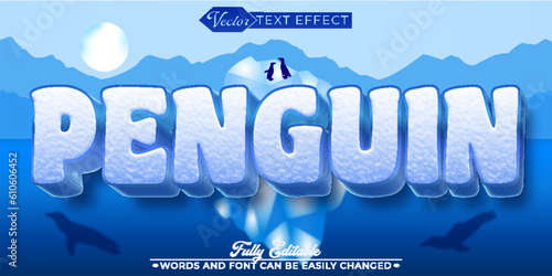 Cartoon Penguin Vector Editable Text Effect Template