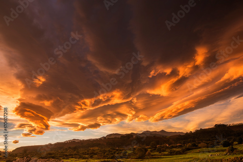 Dramatic sky at sunset in Asturias