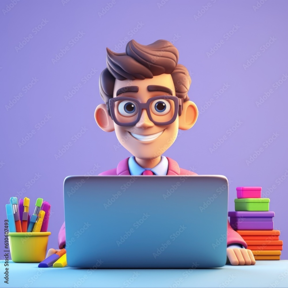 3D illustration of businessman with laptop, businessman working in office Cartoon character. 3d rendering. 3d illustration. ai generation 3D illustration of businessman with laptop, businessman working in office Cartoon character. 3d rendering. 3d illustration. ai generation