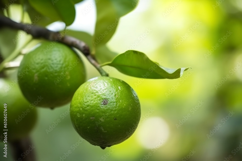 Lime fruit on a branch close up