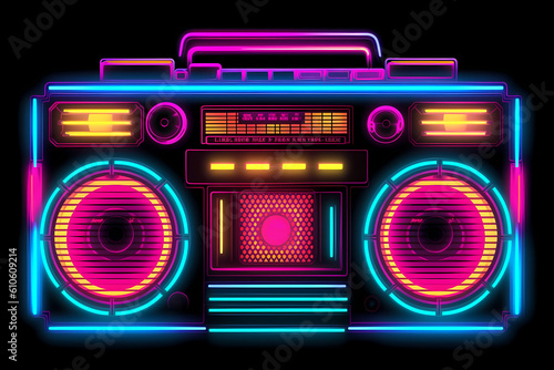 Vintage boombox, neon style