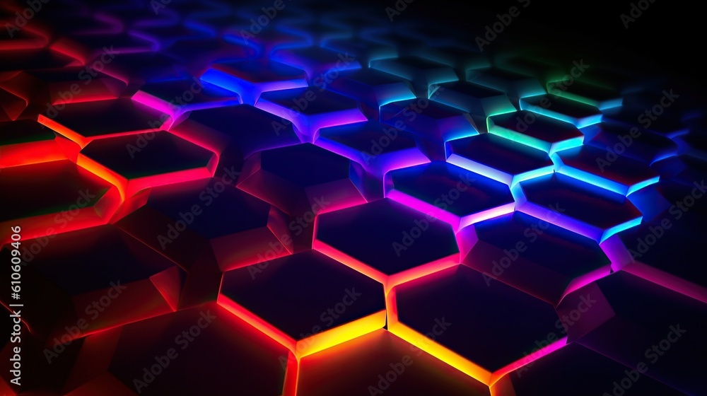 Game background neon cells and polygons on black background, abstract electric style Game background neon cells and polygons on black background, abstract electric style