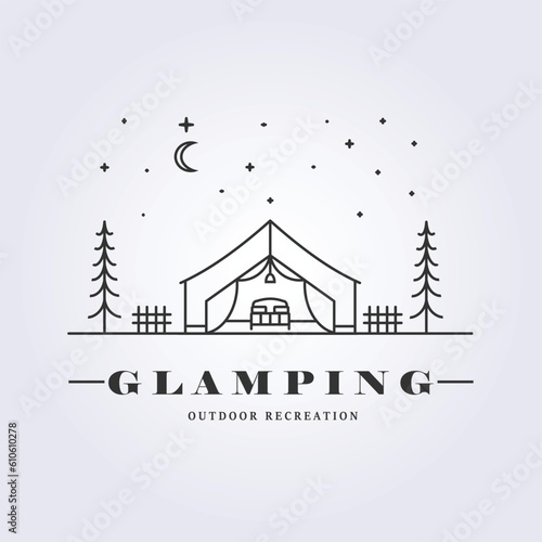 Glamping recreation logo line art vector illustration design