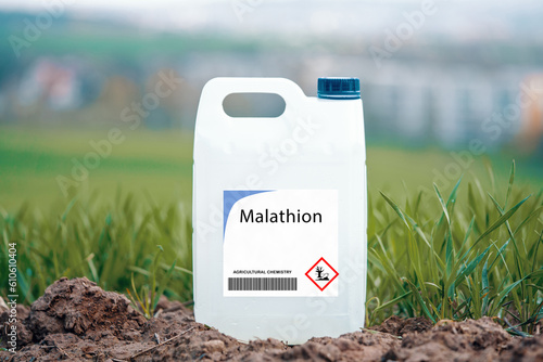 Malathion organophosphate insecticide used in agriculture and for mosquito control.
