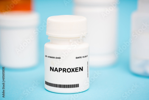 Naproxen medication In plastic vial