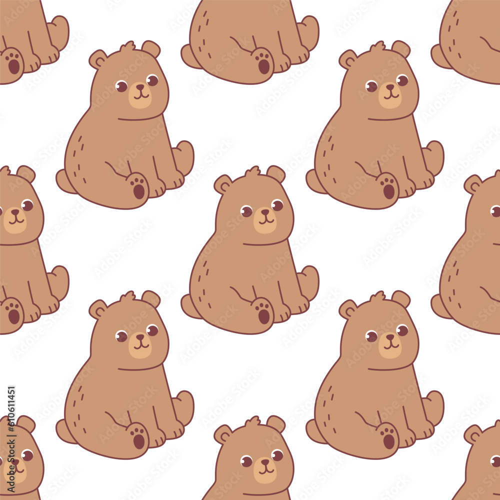 Naklejka premium Vector seamless pattern with a cute bear on a white background. Animal character illustration hand drawn.