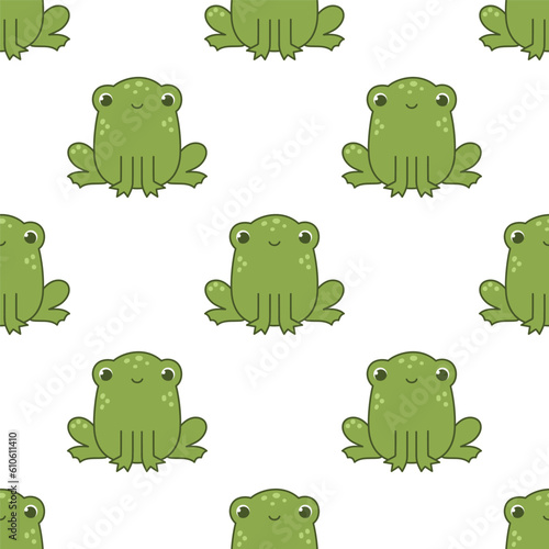 Vector seamless pattern with a cute frog on a white background. Animal character illustration hand drawn