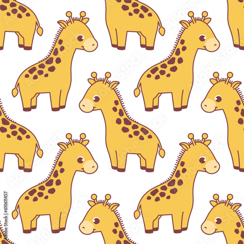 Vector seamless pattern with a cute giraffe on a white background. Animal character illustration hand drawn.